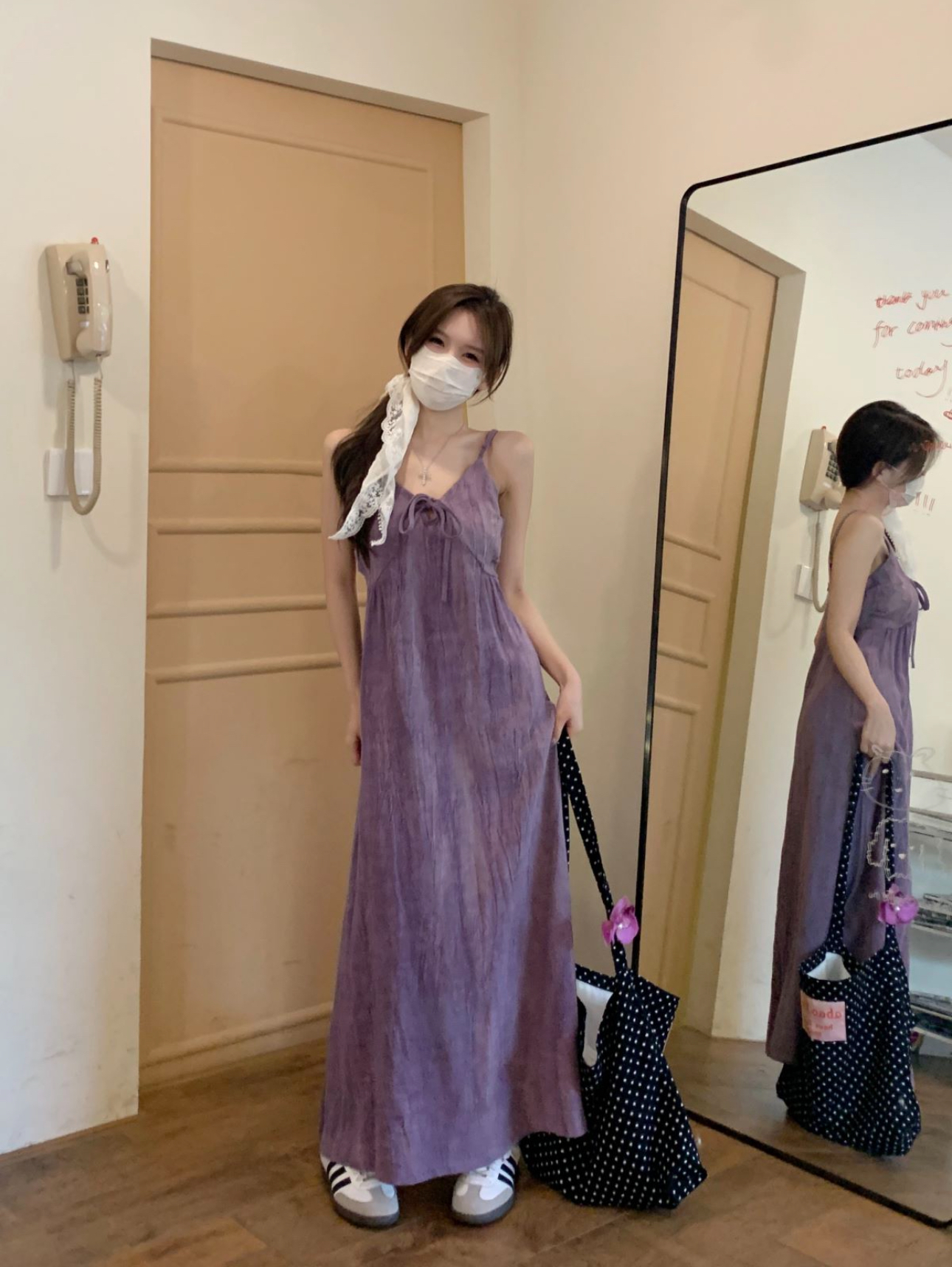 實拍紫色扎染吊帶裙女2024春夏日暮紫淑女絕美褶皺背帶裙