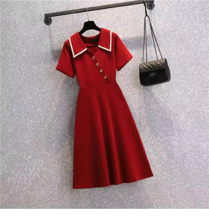 夏季新品大碼女裝200斤胖妹妹顯瘦法式桔梗赫本風遮肚減齡連衣裙