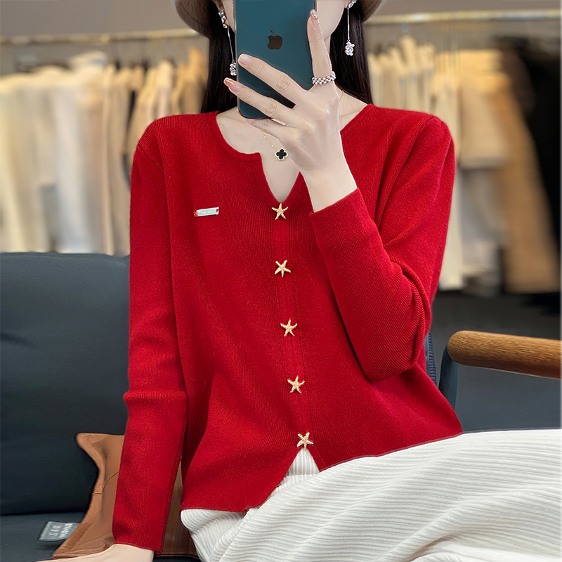2024 spring, autumn and winter new v-neck sweater women's versatile sweater