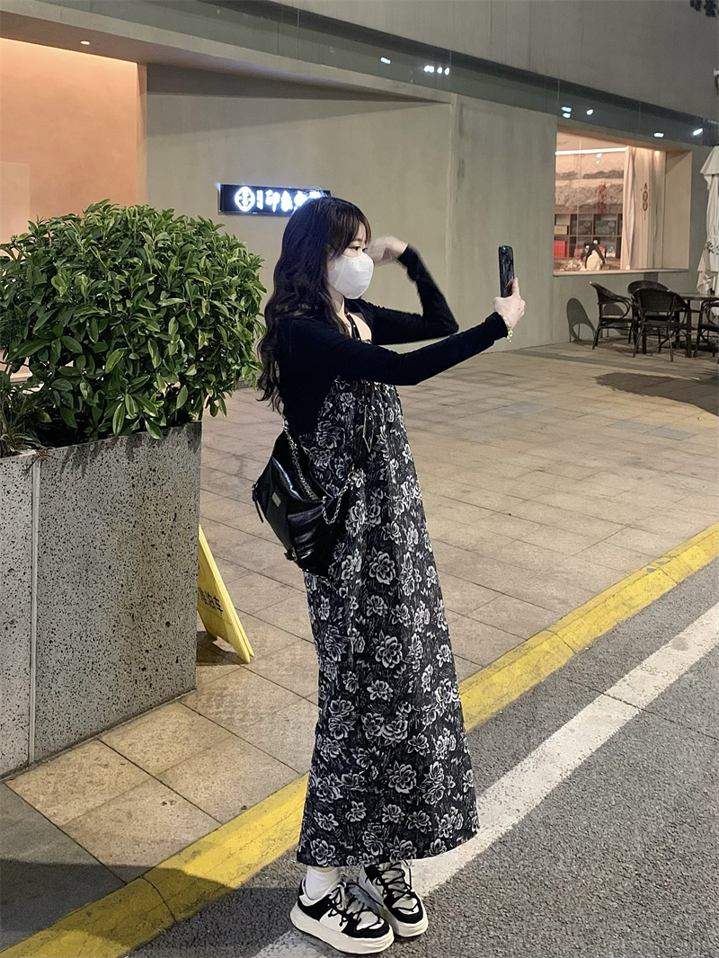 實拍#黑玫瑰抹胸裙法式中長款顯瘦連衣裙女+開衫兩件套