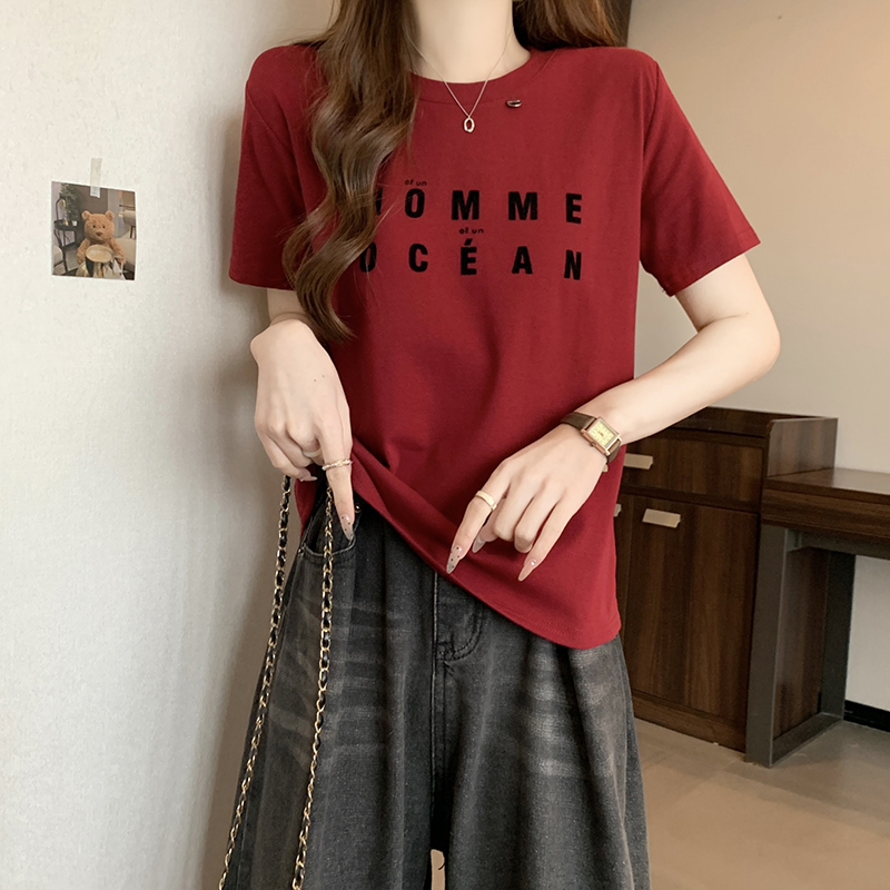 Actual shot of 2024 summer new style fat mm large size fashionable and versatile casual temperament letter printed round neck short-sleeved T-shirt