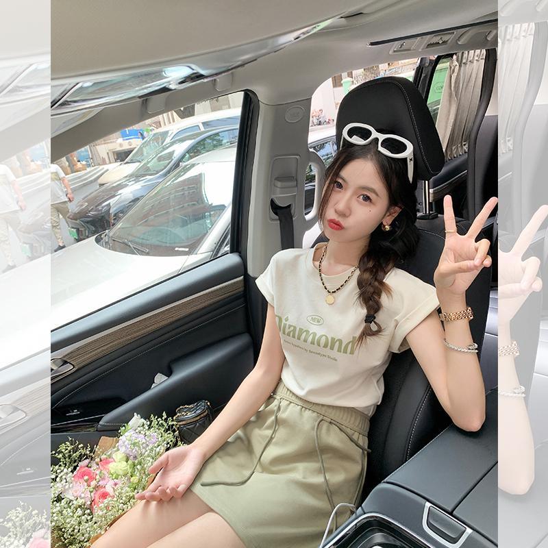 字母印花短袖T恤女夏2024新款設計感小眾圓領辣妹上衣