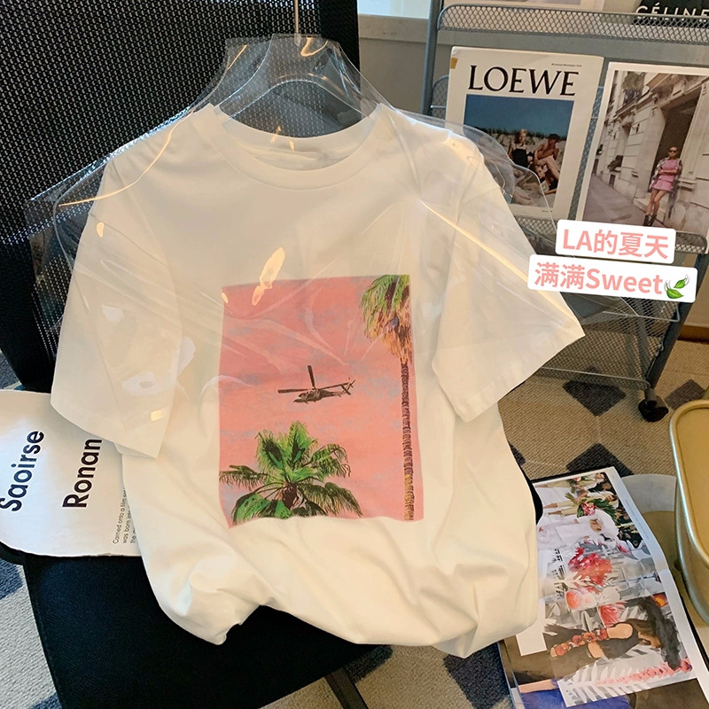 官圖220克/精梳純棉後包領有縫邊S-XXXL夏裝短袖T恤女
