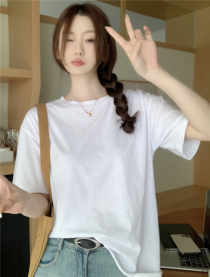 Actual shot ~ Basic solid color round neck versatile pullover multi-color short-sleeved T-shirt 11 colors