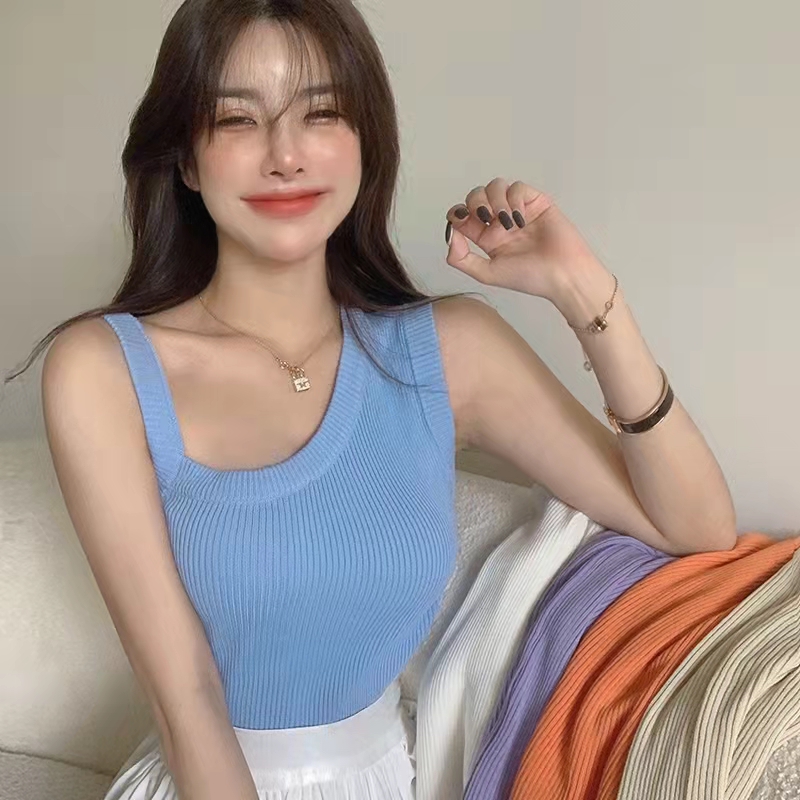 Design sense niche irregular camisole women's summer outer wear knitted inner bottoming off-shoulder hot girl sleeveless top
