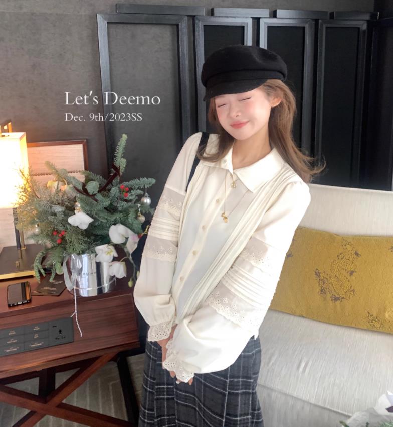 DEEMO STUDIO miu感十足！精緻氛圍感法式花邊拼接襯衫女襯衣上衣