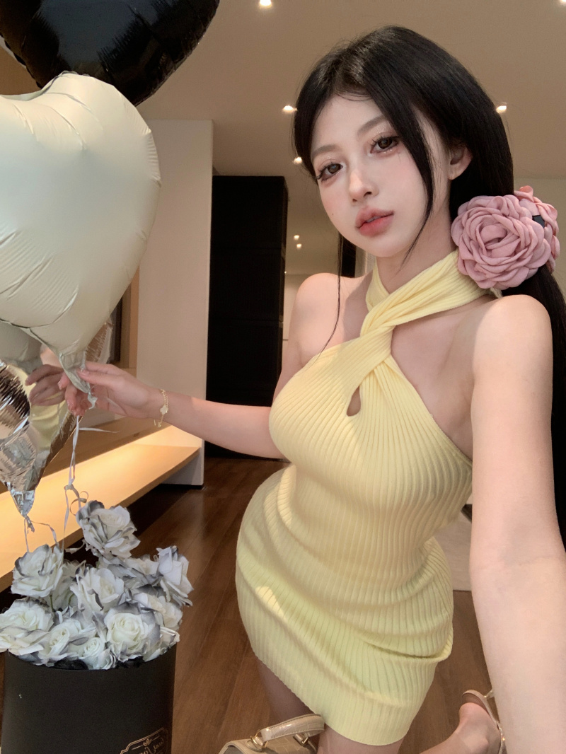 實拍 泰蘭德夏日 多色針織顯瘦連衣裙設計感純欲修身包臀裙女