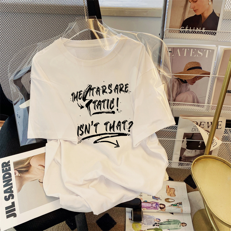 Combed cotton summer short-sleeved T-shirt for women loose Korean style