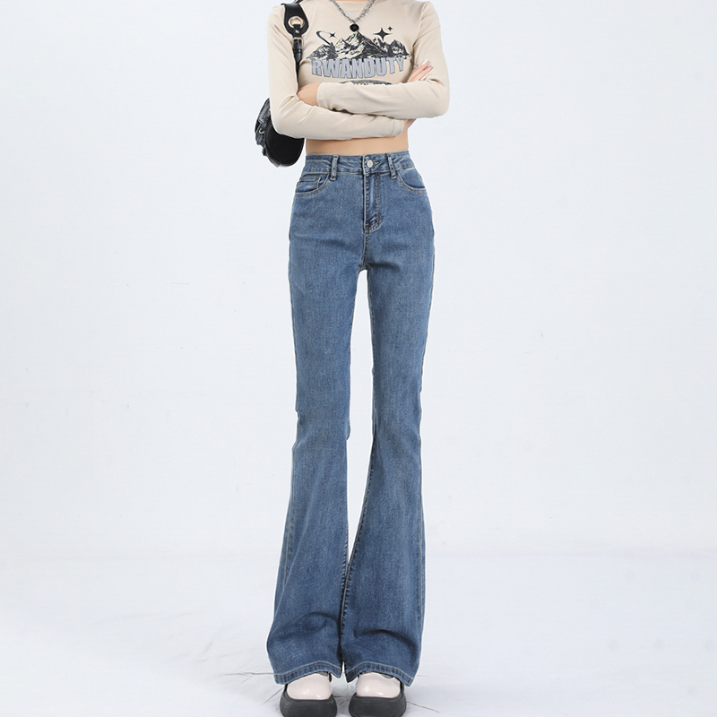 美式復古微喇牛仔褲秋冬季2024年新款女高腰顯瘦小個子喇叭馬蹄褲