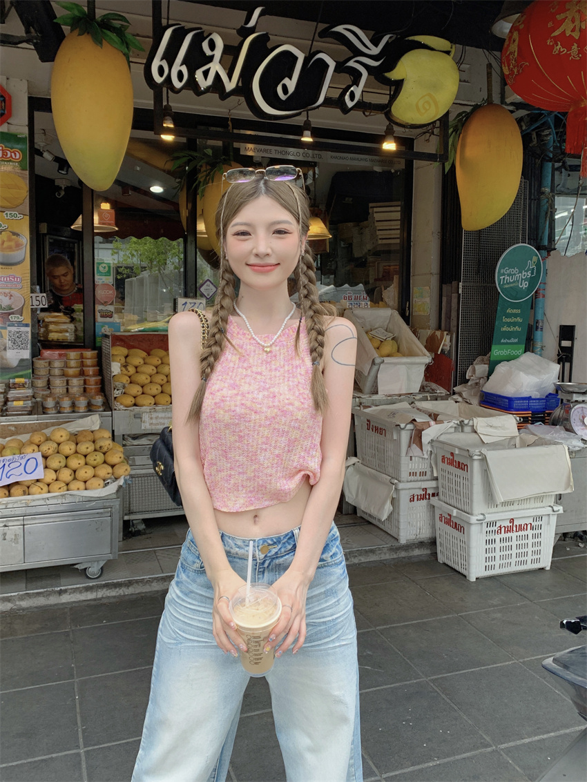 針織 露肩短款針織吊帶背心女夏季新款外穿修身顯瘦設計感