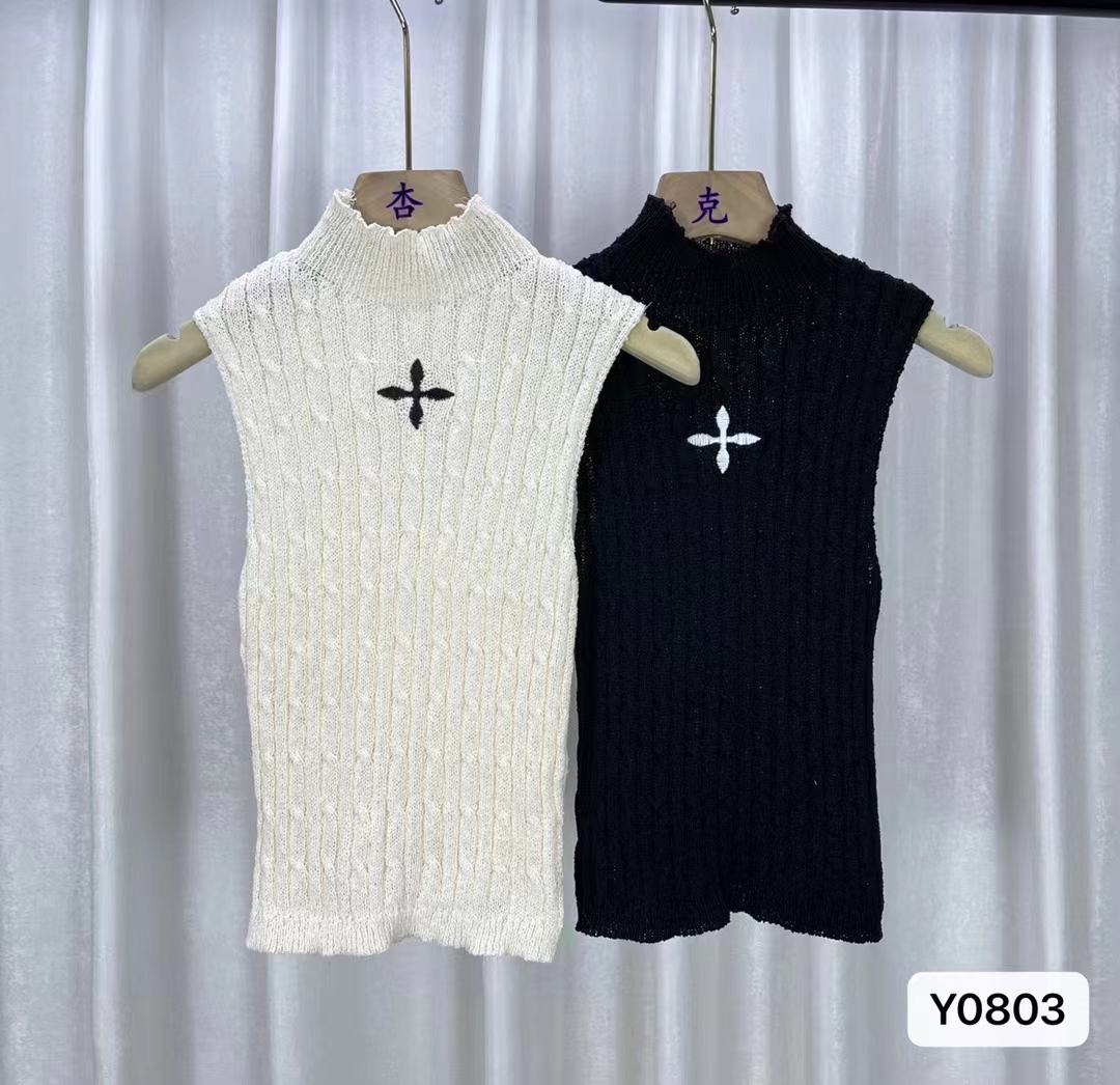 高街辣妹半高領刺繡針織背心