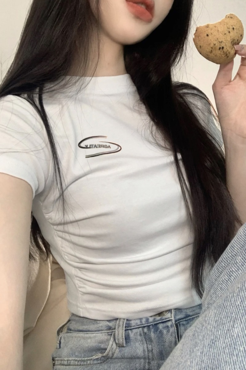 後包條260克莫代爾人棉螺紋 新款短袖t恤女印花短款 天貓質量