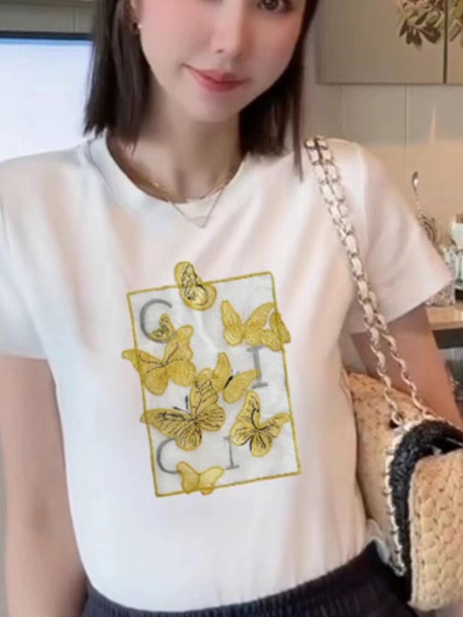獨特上衣超好看內搭打底衫韓系白色刺繡短袖t恤夏季2024新款女裝