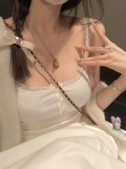 NSS COLLECTION Pure Desire Lace Straps/Bow Top Crew Neck White Short Sleeve T-Shirt for Women