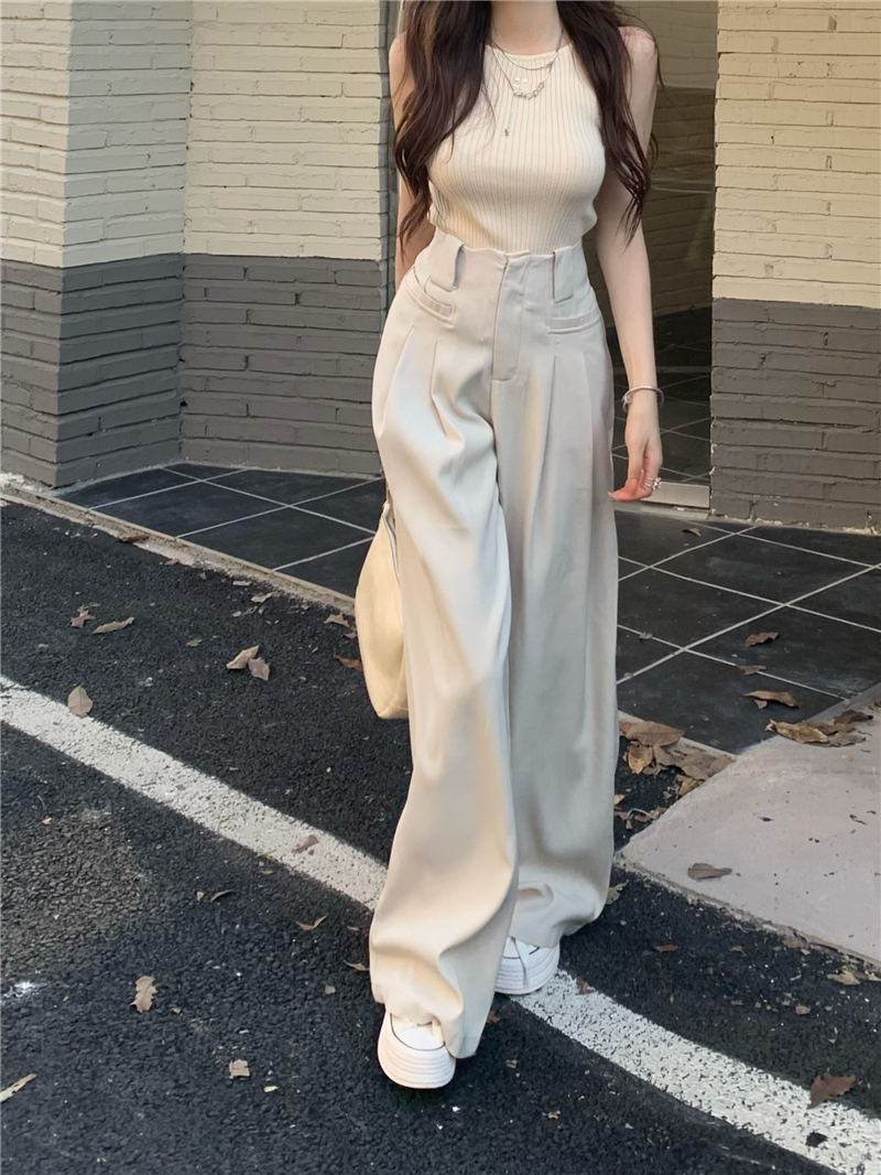 Black suit pants for women 2024 spring high-waist drape floor-length pants slim wide-leg pants casual pants