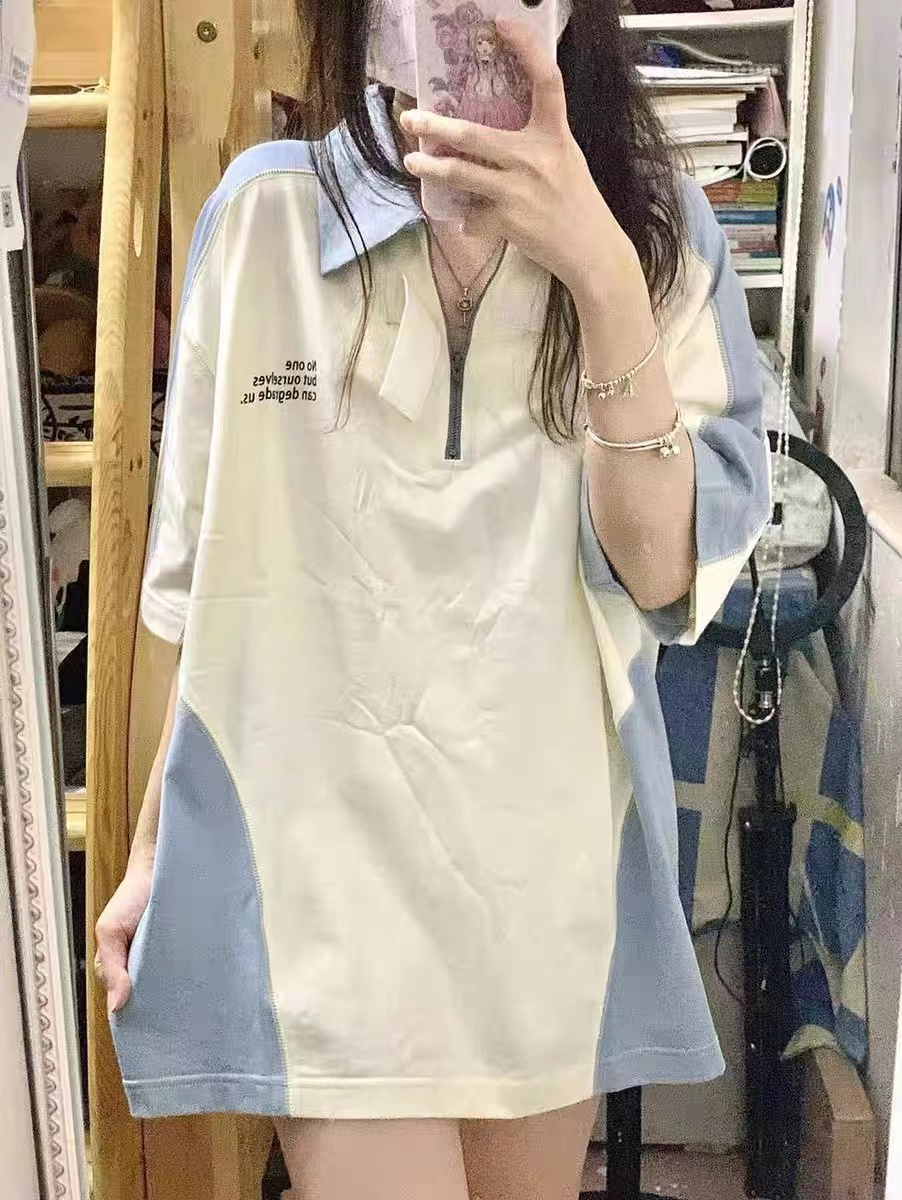 polo衫女短袖原宿BF風網紅翻領短袖t恤女ins超火上衣服潮