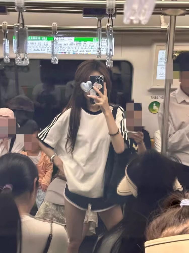 官圖  220克100%棉三條槓 2024年新款夏裝短袖T恤女
