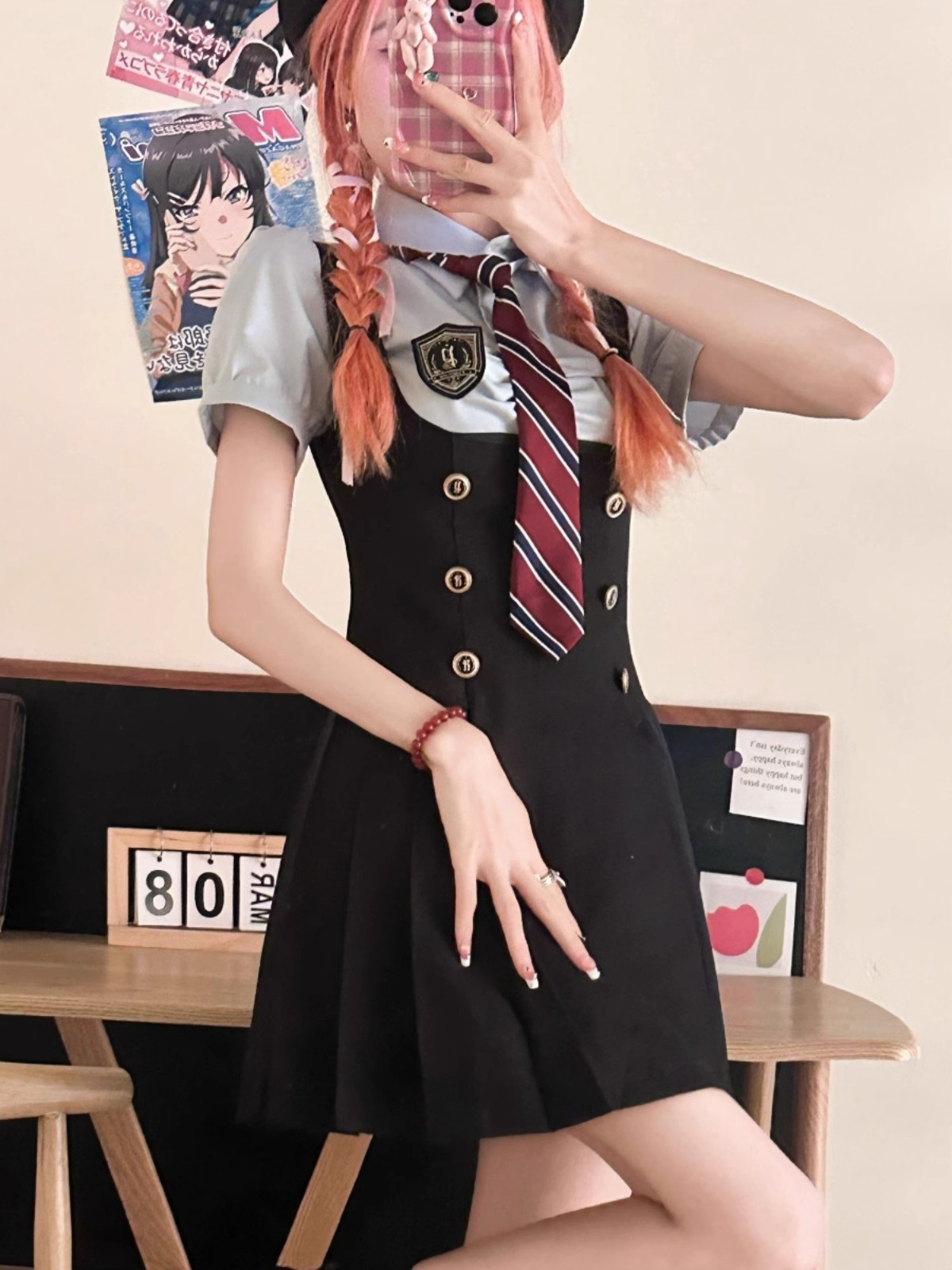 學院風jk制服收腰顯瘦短袖襯衫背帶連衣裙兩件套裝女夏純欲風裙子
