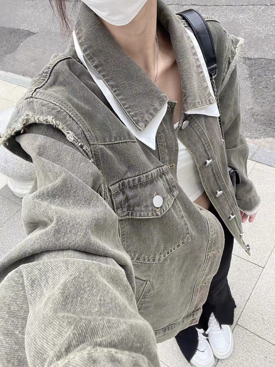 牛仔外套女春秋季2024新款寬鬆港味復古休閒百搭設計感小眾上衣潮