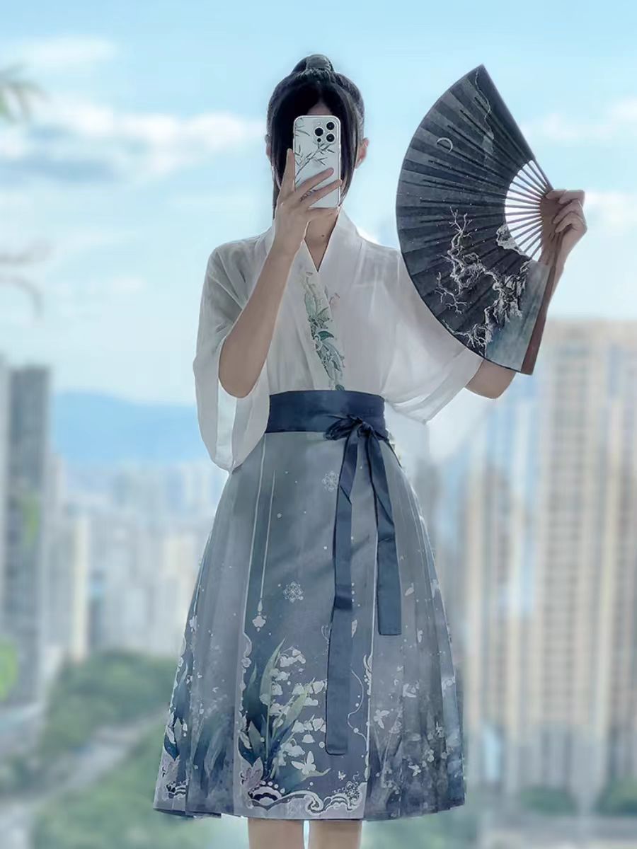 鼎尚原創鈴蘭馬面裙套裝2024新款春秋短漢服小個子中國風女裝