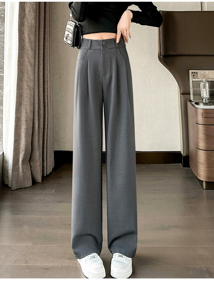 Gray pants women's spring 2024 new high-waist slim casual wide-leg pants drapey straight floor-length suit pants