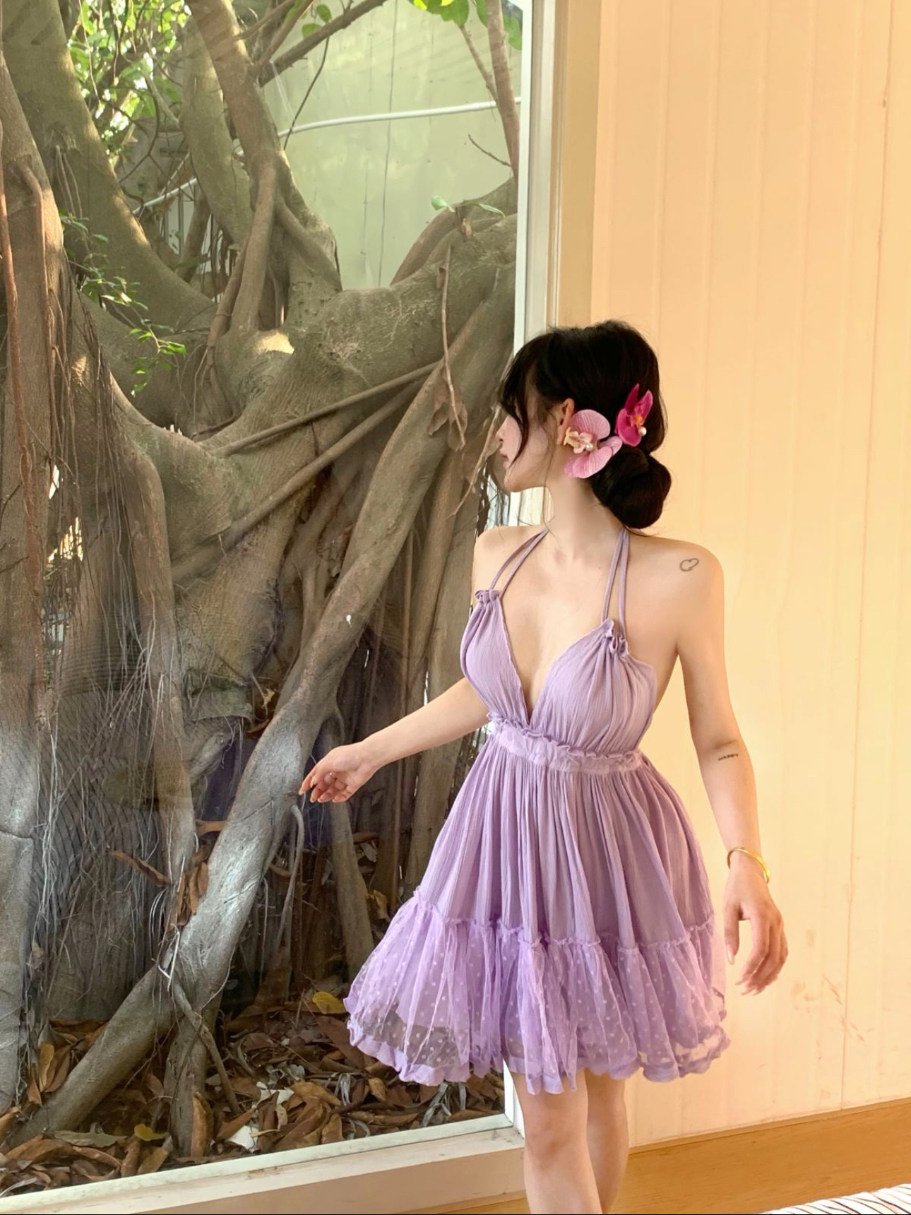 實拍三色度假風仙女裙子蕾絲拼接深V性感露背掛脖吊帶裙