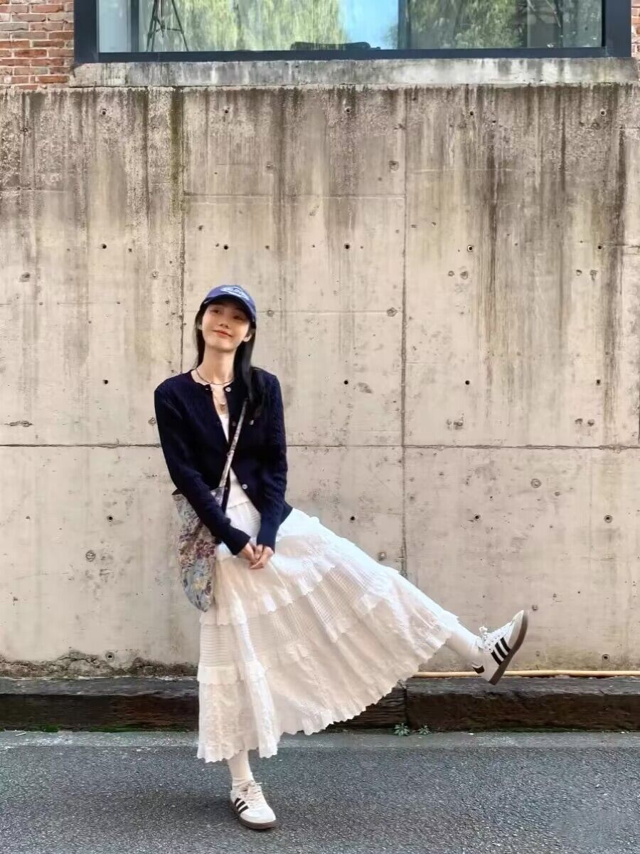 春季新款小個子茶系穿搭針織開衫蛋糕半身裙溫柔風減齡兩件套裝女
