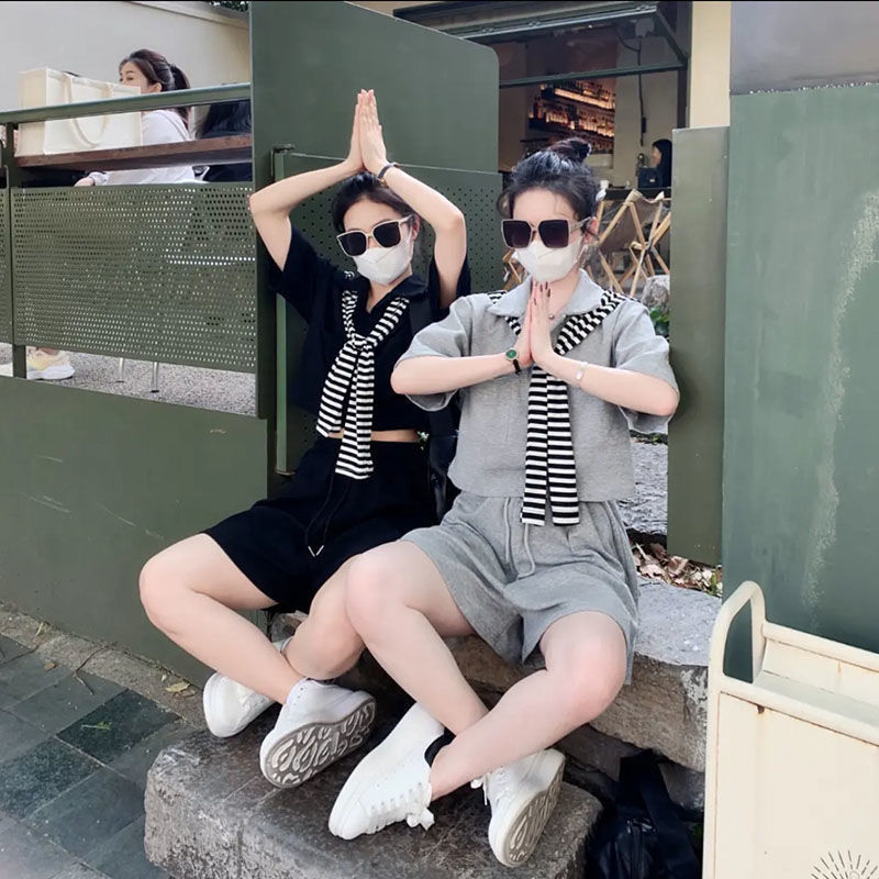 6535魚鱗棉休閒夏季新款時尚寬鬆顯瘦Polo上衣披肩褲裙三件套裝女