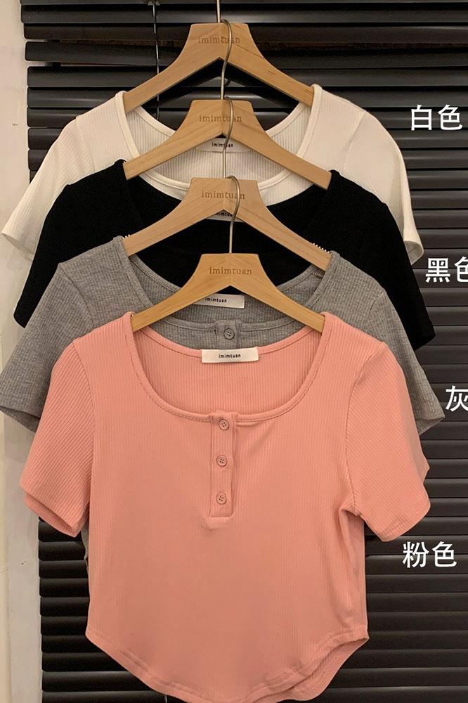 小個子短款T恤女2024早春新款韓系休閒顯瘦短袖內搭上衣