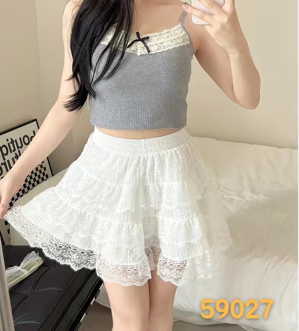 蕾絲花邊女蛋糕裙半身裙，夏季高腰A字蓬蓬短裙