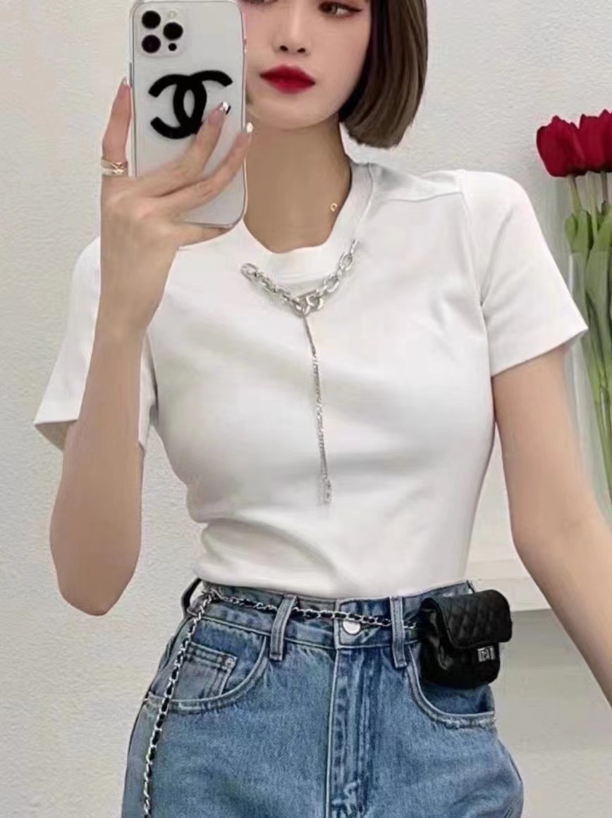 純棉質感修身白色短袖T恤女2024春夏新款歐貨氣質上衣