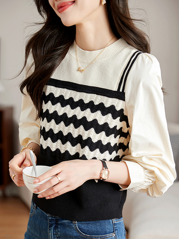 Breast wear sweater bottoming shirt for women spring wear 2024 new spring and summer holiday two-piece striped sweater top for women