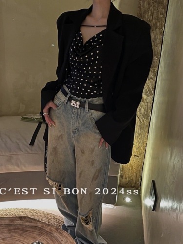 CESTSIBO韩版无袖波点吊带背心女春夏新款显瘦小心机露背系带上衣