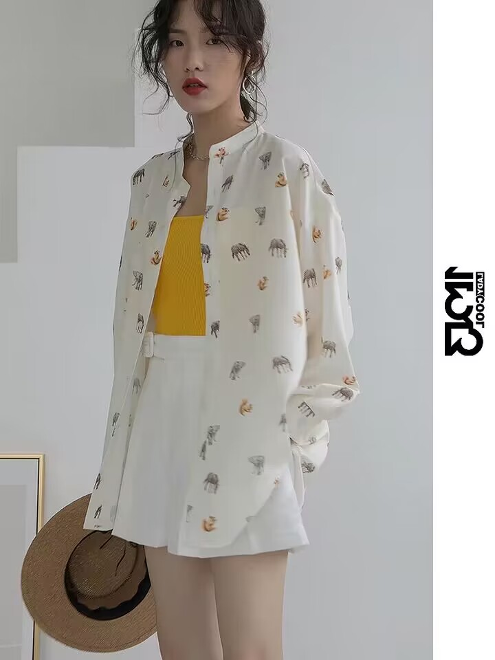 休閒寬鬆防曬衣襯衫外穿上衣女2024夏季新款長袖薄款雪紡襯衣外套