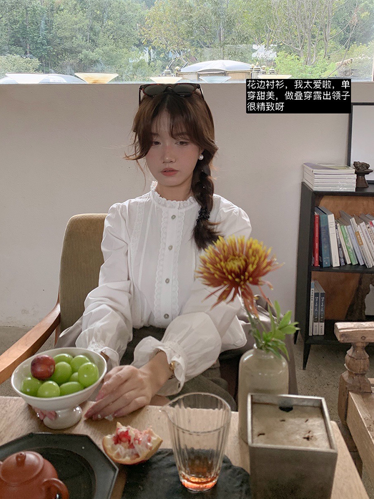 媌老闆法式花邊襯衫MIAOLAB 設計感白色小眾洋氣長袖上衣女春