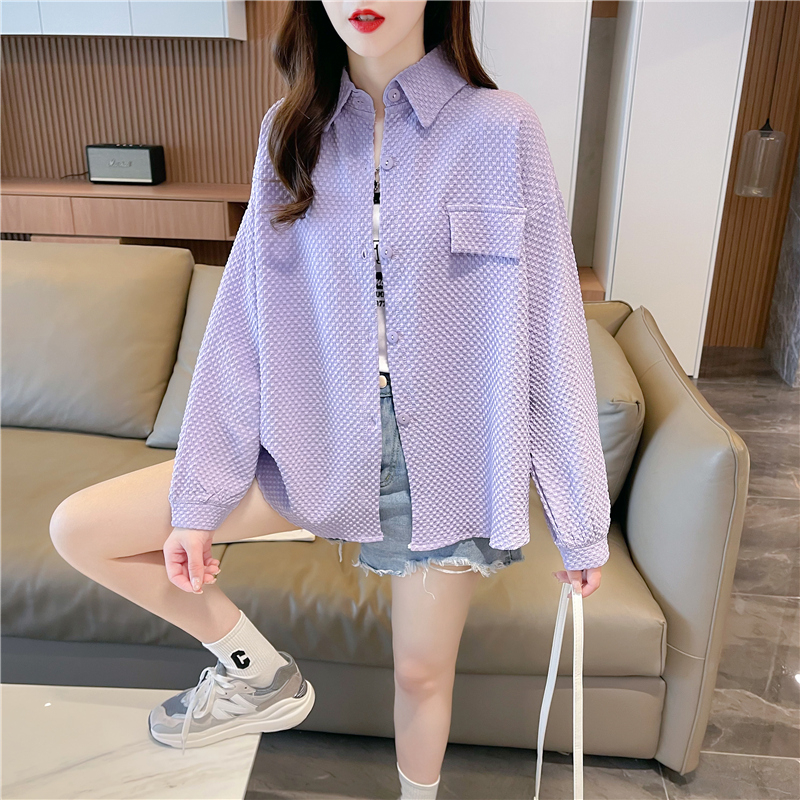 實拍-2024夏季防曬襯衫新款大碼寬鬆百搭上衣女