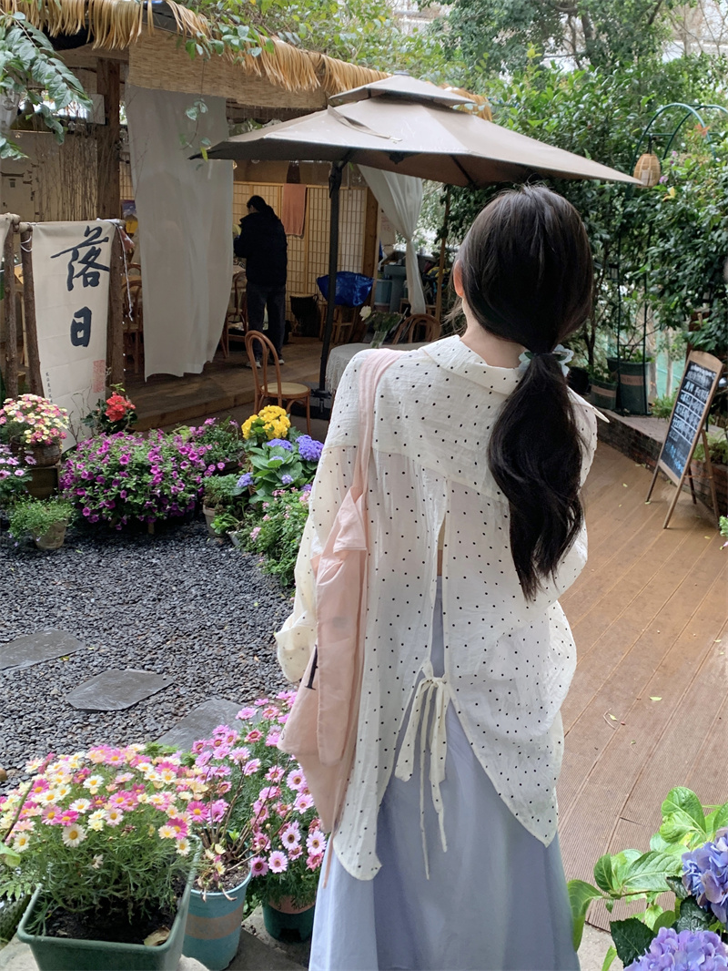 實拍~波點襯衫女設計感開衫長袖上衣