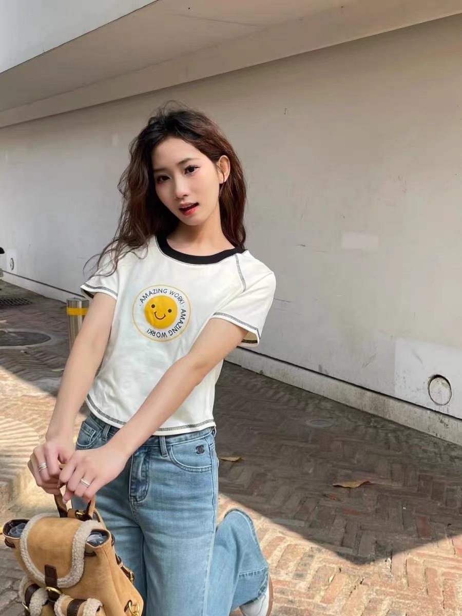 純棉夏季別致印花上衣女ins風百搭顯瘦新款洋氣短袖t恤洋氣設計感