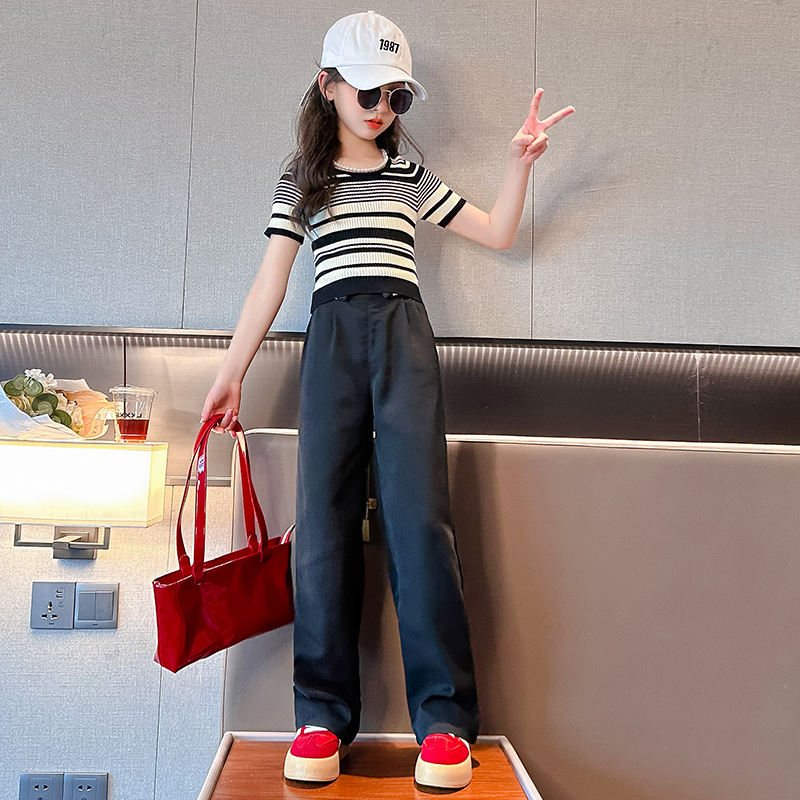 女童夏裝套裝兒童時髦T恤2024新款大童裝女孩短袖寬鬆夏季兩件套