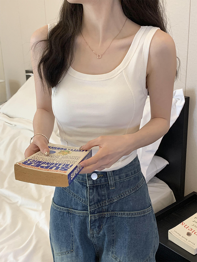實拍   韓版小吊帶帶胸墊防走光內搭外穿背心上衣女