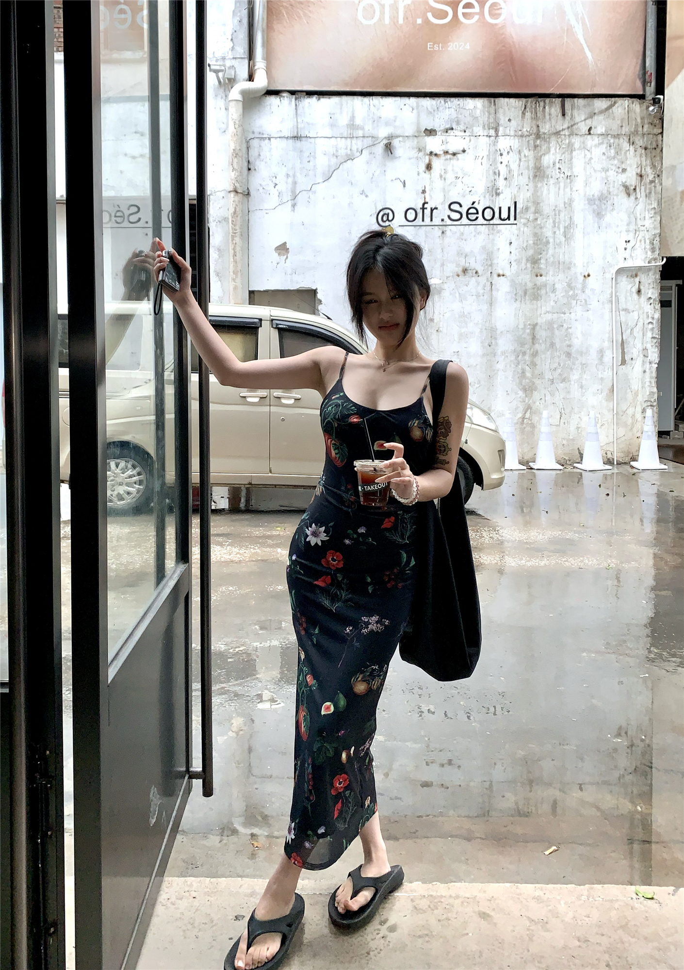 Actual shot ~ Spring and summer new floral hip-hugging suspender dress high-waisted, slimming and flesh-covering A-line suspender skirt for women