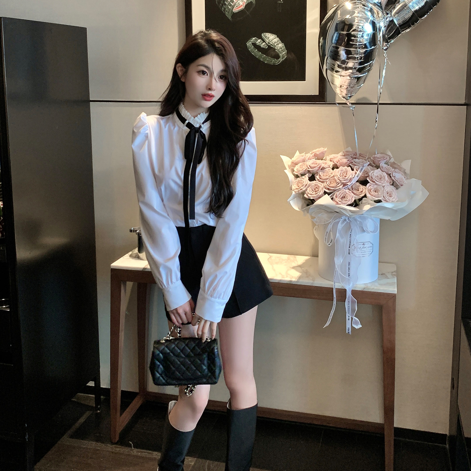 春季白色宮廷風襯衫女精緻立領修身顯瘦小眾別致襯衣