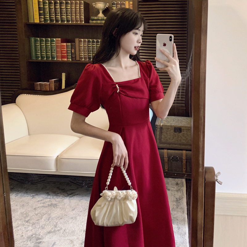 好質量~ 酒紅色平時可穿夏季答謝宴訂婚驚艷顯瘦敬酒服新娘