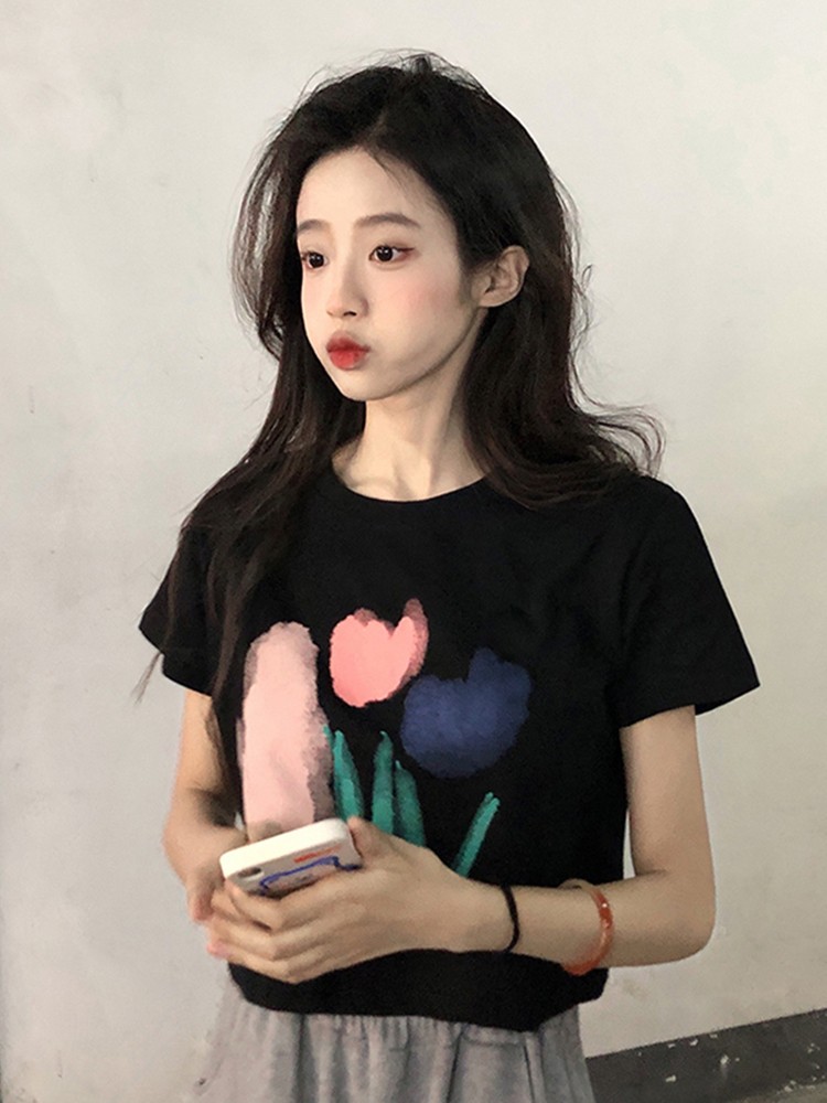 正肩露臍短款白色T恤夏季設計感小眾短袖女上衣