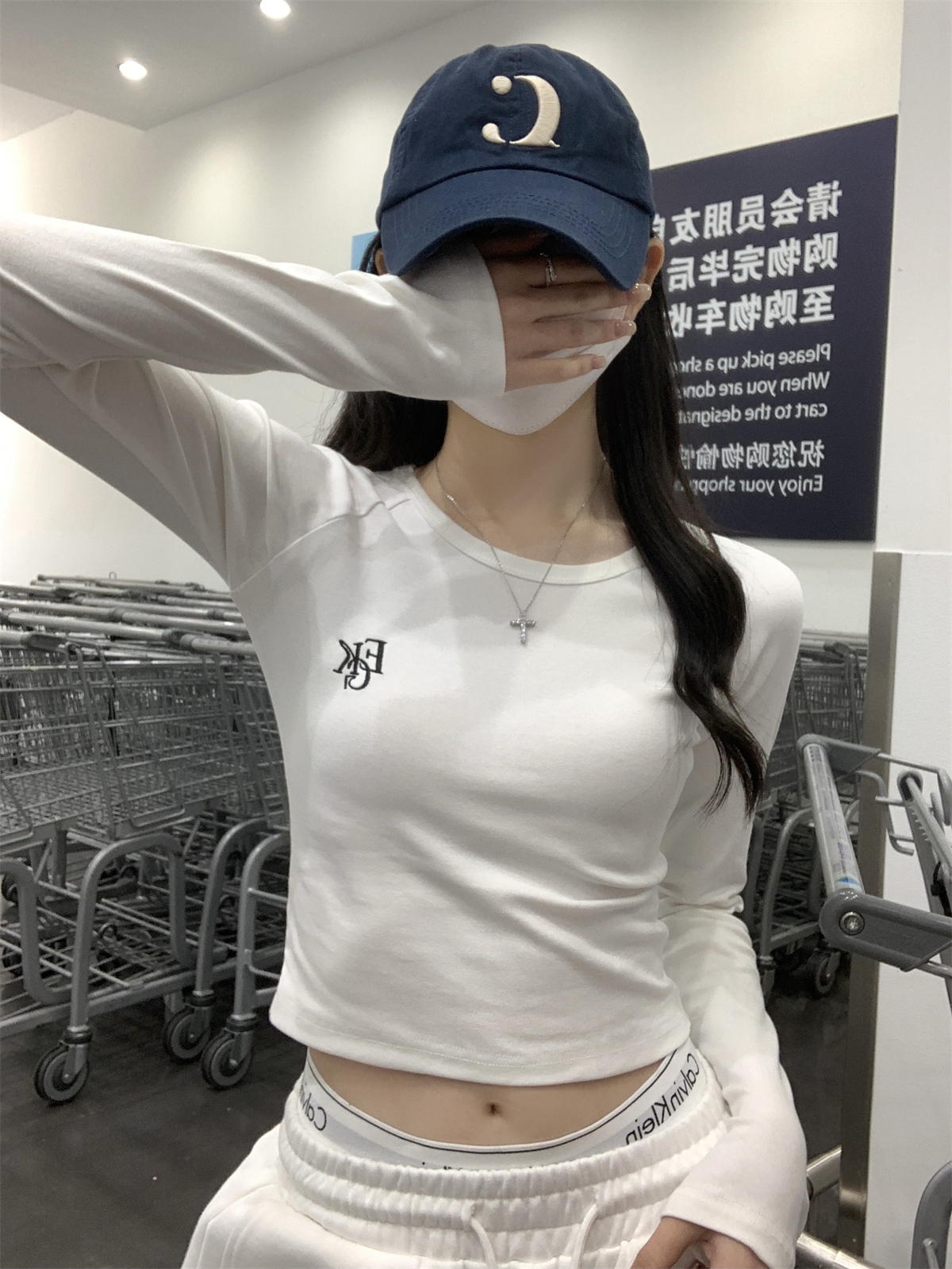 實拍 春季韓版修身插肩字母刺繡辣妹設計感純棉長袖上衣T恤女