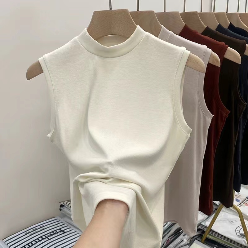 半高領吊帶背心女早秋新款軟糯羊絨上衣內搭打底衫無袖坎肩t恤
