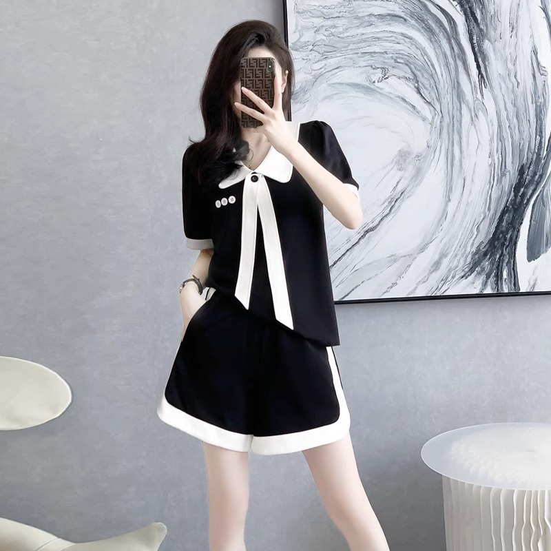 短袖休閒時尚套裝女夏裝氣質女神范高端小個子減齡運動短褲兩件套