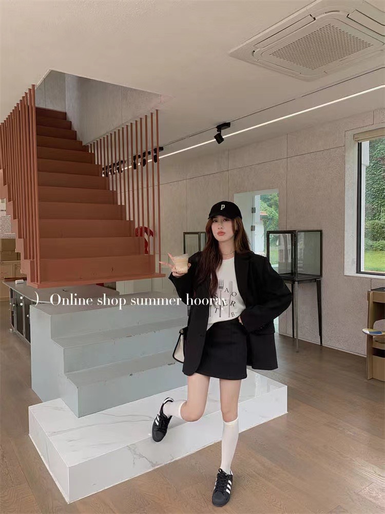 韓系2024早春季新款咖色氣質休閒小西裝外套女裙子兩件套裝西服