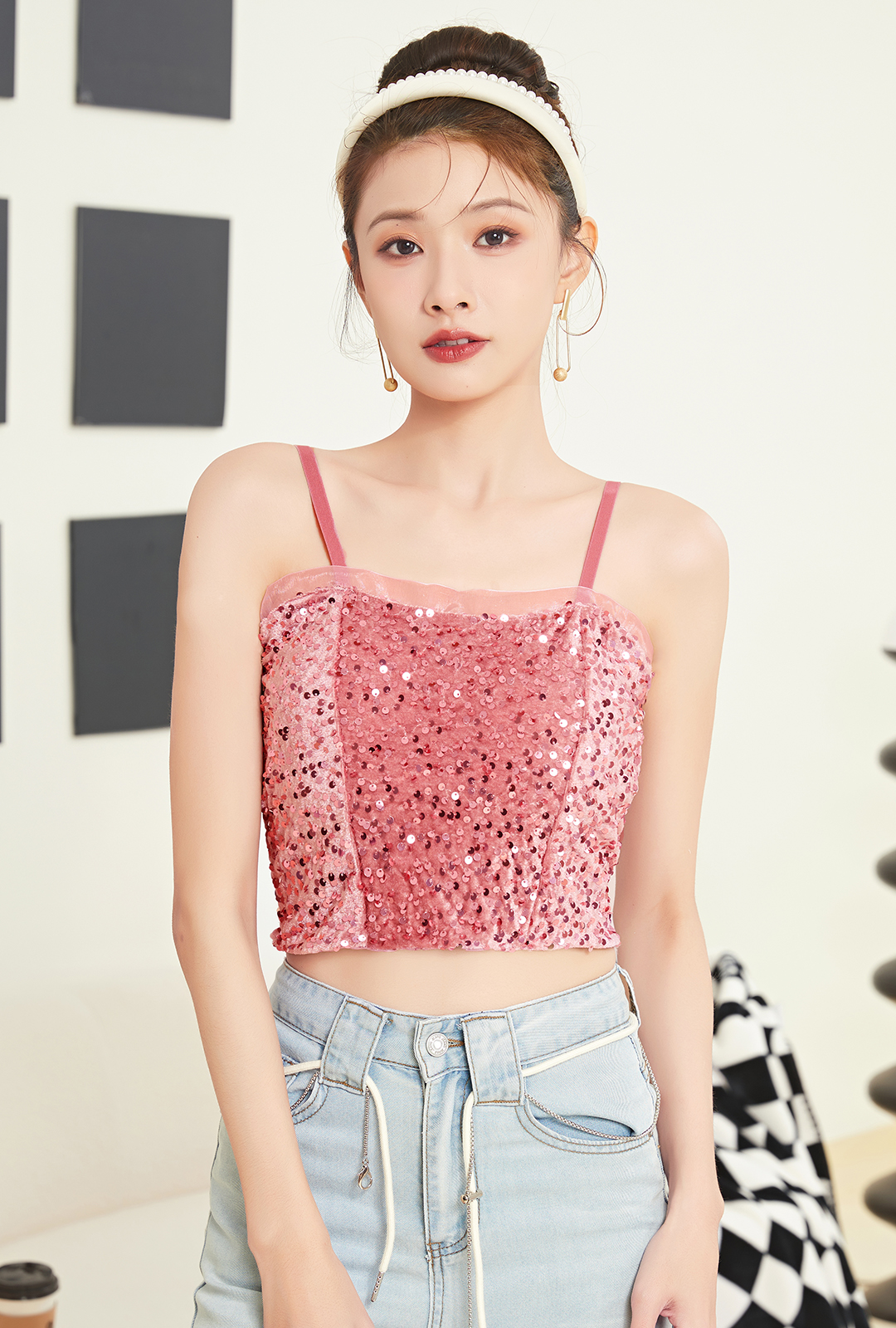 辣妹性感亮片吊帶背心女春秋2024新款純欲設計感修身顯瘦打底上衣