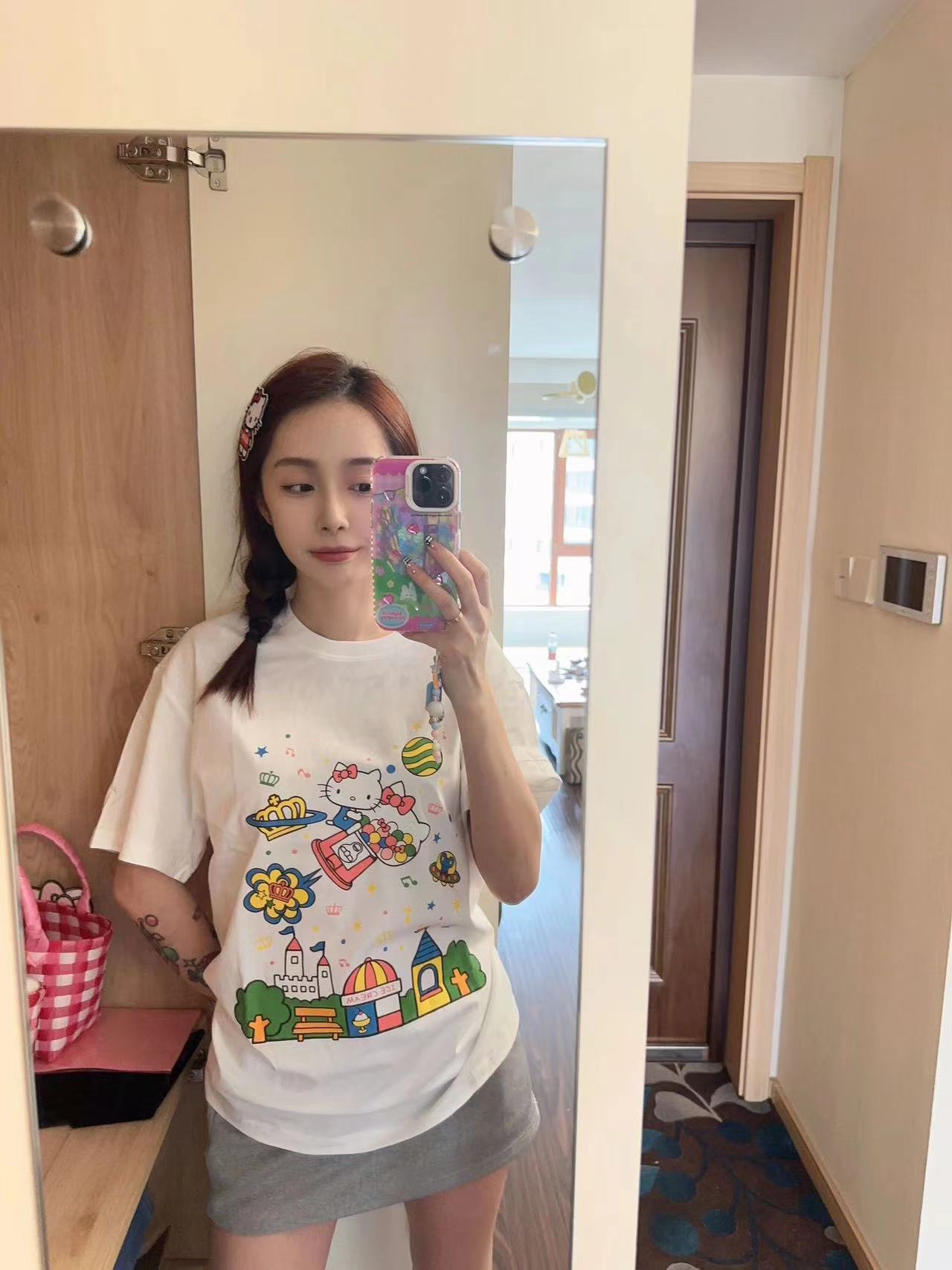 高質量純棉220克精梳緊密手感好直播品質前印花短袖t恤女
